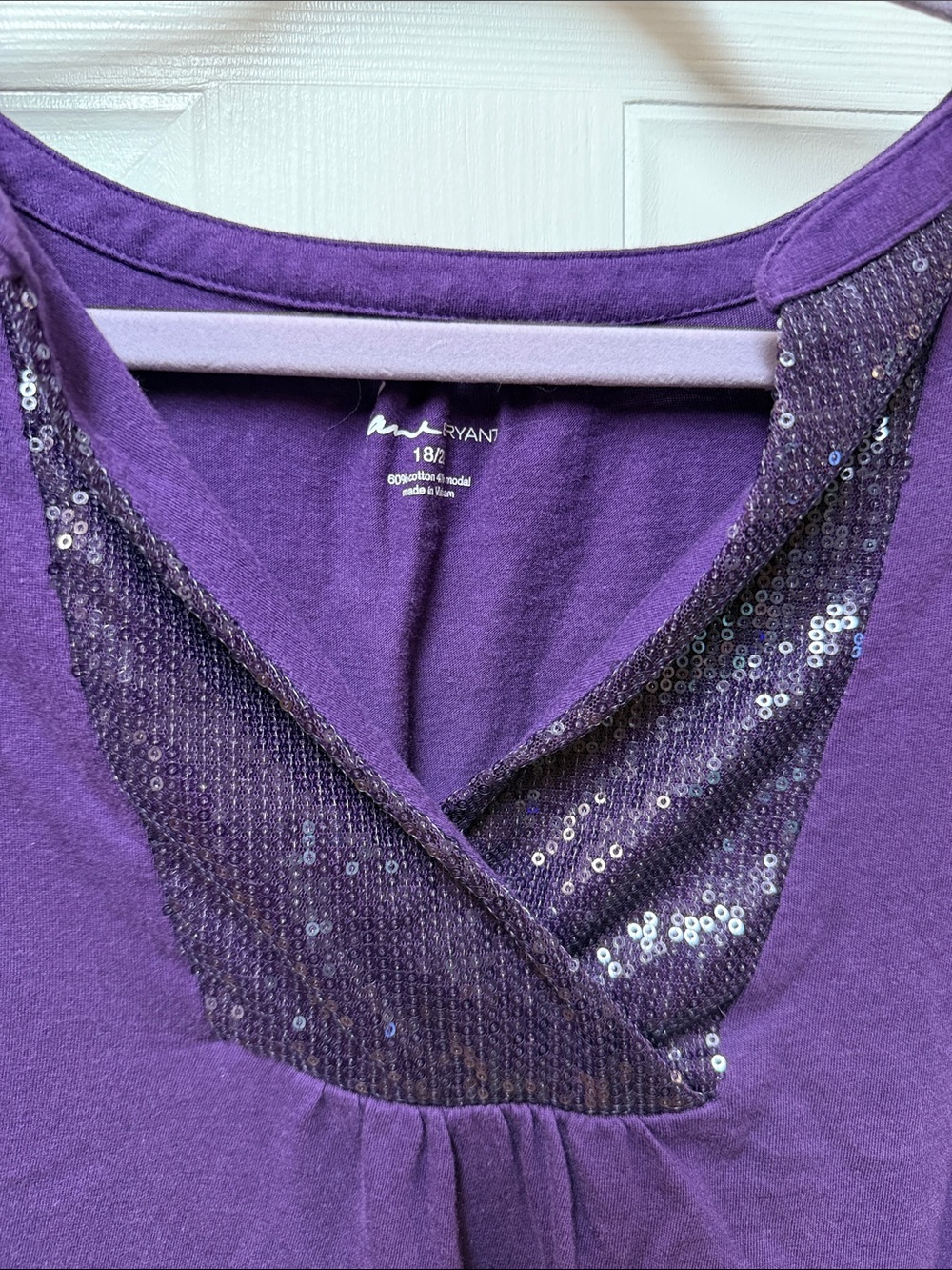 Lane Bryant Purple Long Sleeve Sequin V-Neck Blouse Top - Picture 7 of 7